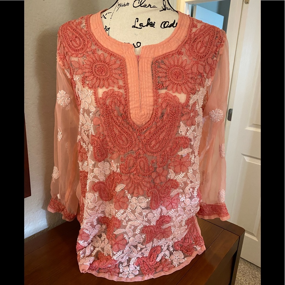 Salmon and peach tunic.